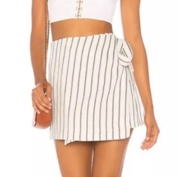 Theory linen cotton wrap tie split striped mini skirt - Picture 7 of 7